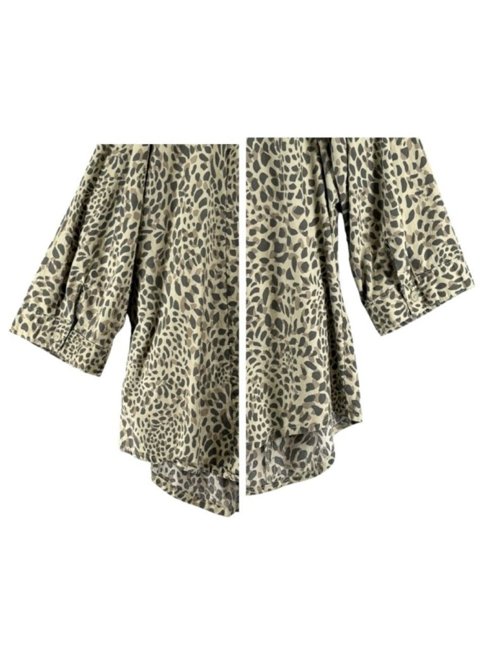 D & Co Womens 1X Green Animal Print Button-Down Blouse 3/4 Tab Sleeves L - Picture 7 of 10